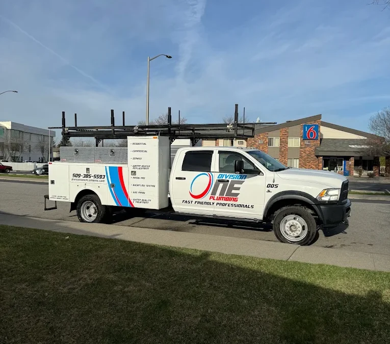 Division One Plumbing service truck providing plumbing services in Spokane County, WA